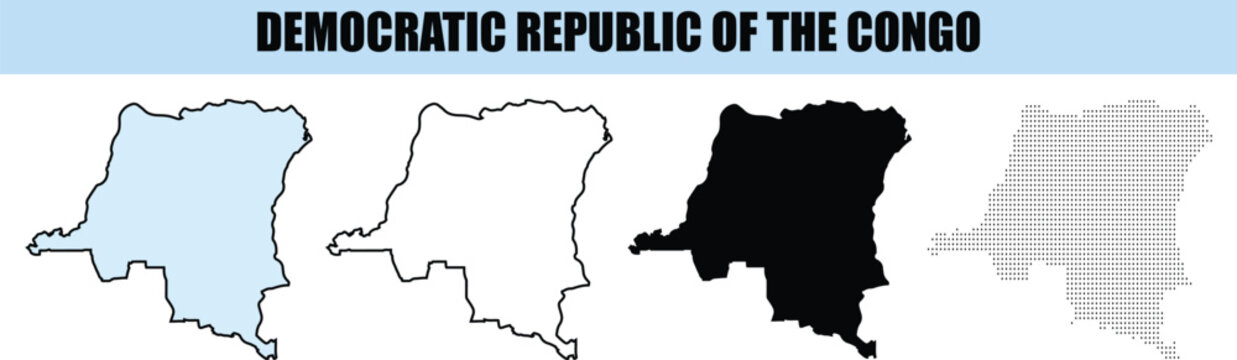 Democratic Republic of Congo Outline Maps Vector Collection