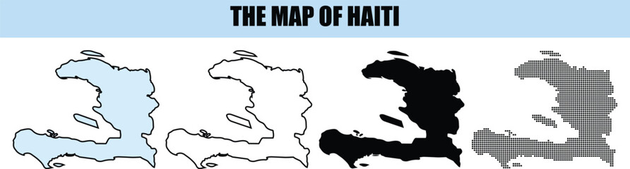 Haiti Map Vector Various Styles Silhouette Outline Pixelated Geographic Outline