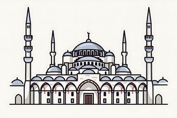 Fototapeta premium Blue Mosque Istanbul Sultan Ahmed Mosque minimalist line art illustration | Ilustrasi Masjid Sultan Ahmed | Gambar Garis Minimalis• twilight drizell