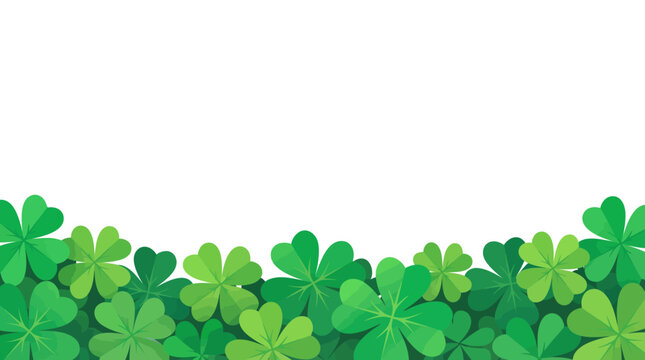 Lush green shamrocks border forming a decorative clover frame on a white background, ideal for St. Patrick's Day designs