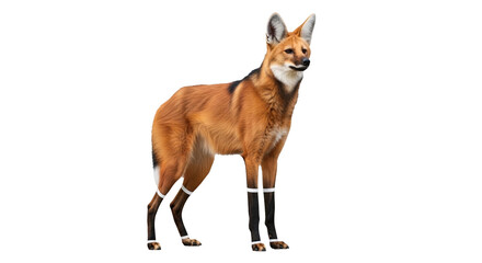 Obraz premium Maned Wolf Standing PNG Transparent Background, Tall Maned Wolf Red Fur Black Legs Alert Pose Wildlife Isolated