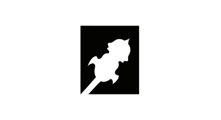 Silhouette of a running horse head with flowing mane in a square frame on a stark black background illustration © john