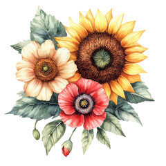 Vibrant Bouquet Sunflower and Flowers Against Black Background