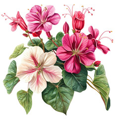 Vibrant Blooming Flowers with Green Foliage Black Background