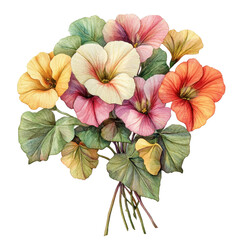 Colorful Bouquet Flowers with Green Leaves Black Background