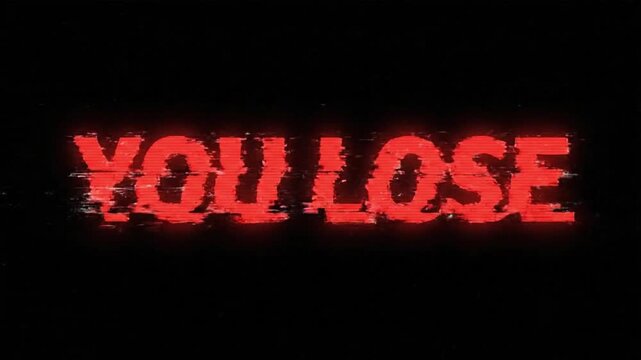 Warning message displays on screen showing the words you lose in bright red color