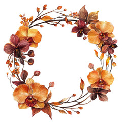 Autumn Floral Wreath Black Background