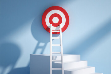 new gift box Ladder leading to target on wall