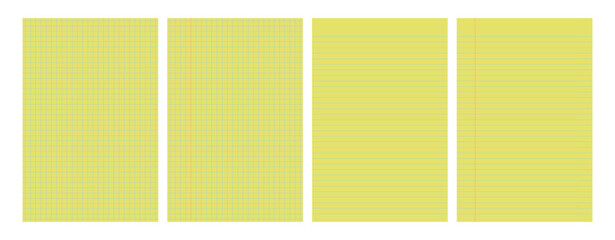 Set of yellow legal pad pages with lined or grid designs