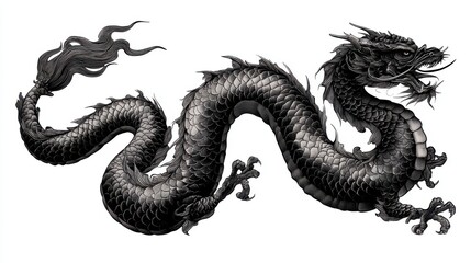 Fototapeta premium Black Chinese Dragon Illustration