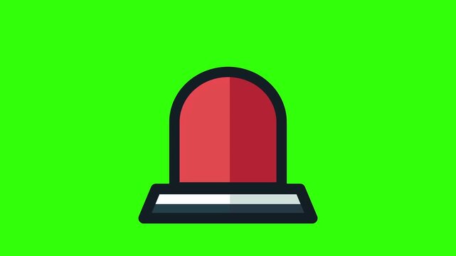 A flat design of a red emergency siren with radiating flash lines. The icon is isolated on a bright green screen background, representing a warning, police alert, or urgent security signal