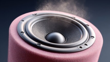 Visual of a speaker woofer with a close-up view showing pulsing action and details of texture and movement in a studio setting