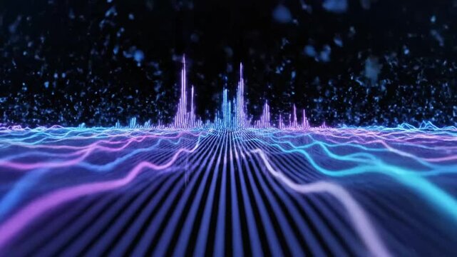 Sound waves displayed in colorful pattern showing variations in frequency and amplitude
