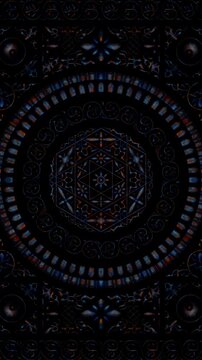 Dark cosmic Shiva mandala with ornate geometry and slow hypnotic rotation, spiritual vertical reel crafted for mantra meditation visuals and immersive devotional environments
