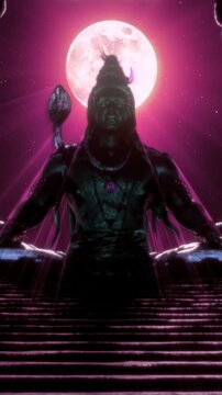 Majestic Shiva figure seated before a glowing moon with calm aura, spiritual vertical reel designed for devotional meditation visuals and sacred cinematic storytelling

