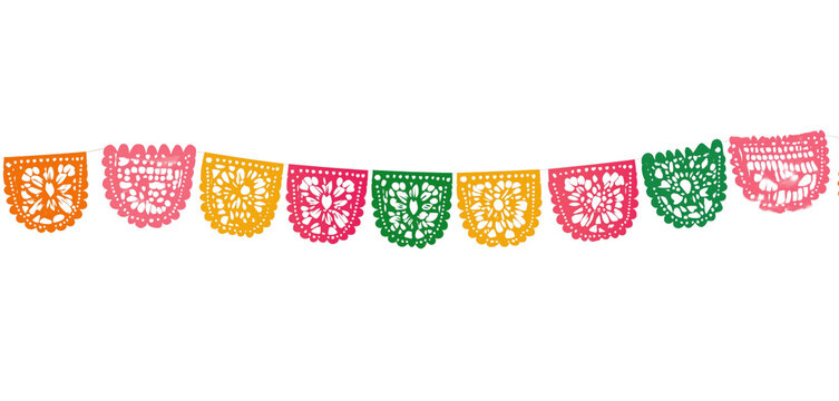 Colorful Papel Picado Banner Against Black decoration isolated on a transparent background