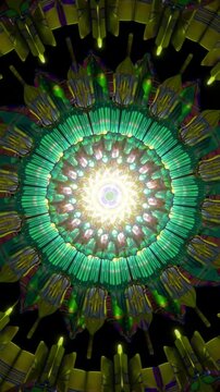 Emerald green mandala with concentric geometry and radiant symmetry, abstract sacred geometry vertical reel designed for chakra meditation and immersive energy balance
