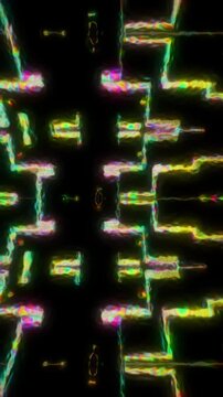 Digital golden circuitry pattern with repeating geometric motion, abstract vertical reel merging sacred geometry aesthetics with futuristic visual design elements
