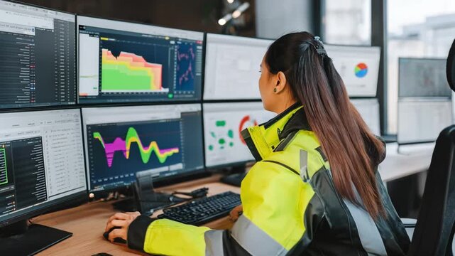 Factory supervisor observing smart system notifications on a control panel ensuring seamless workflow and immediate response to deviations in realtime production data.