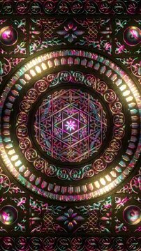 Ornamental Shiva mandala with multilevel geometry and rhythmic rotation, spiritual vertical reel created for immersive meditation visuals and devotional awareness
