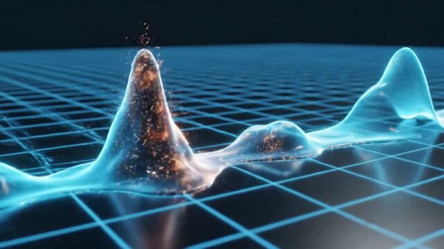Visual representation of sound waves on a grid in a dark setting