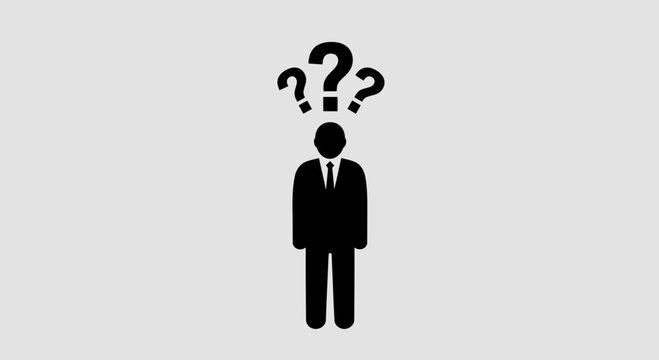 Confused Businessman with Multiple Question Marks Above Head