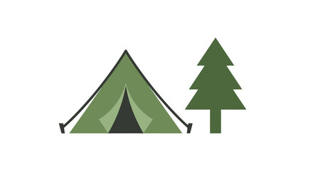 Obraz premium Camping tent setup near a pine tree in a serene forest landscape illustration