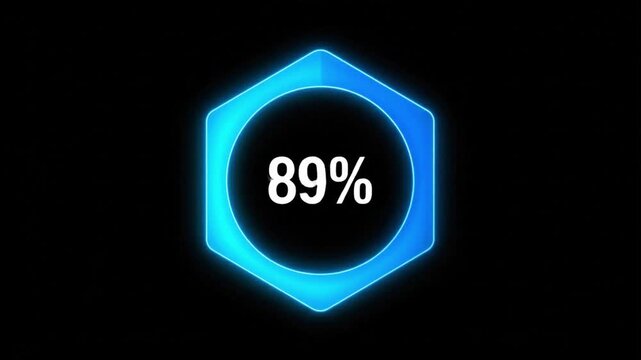 Showcasing a percentage displayed in a blue hexagonal shape on a white background indicating 28 percent completion in a progress update