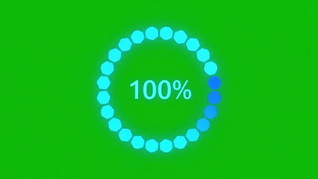 Progress indicator shows data loading status in a circular design with animated blue shapes changing color