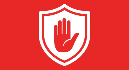 Obraz premium Red Stop Hand Shield Icon Symbol Security Protection.