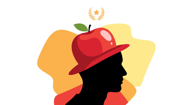 Silhouette man wearing apple hat creative concept.