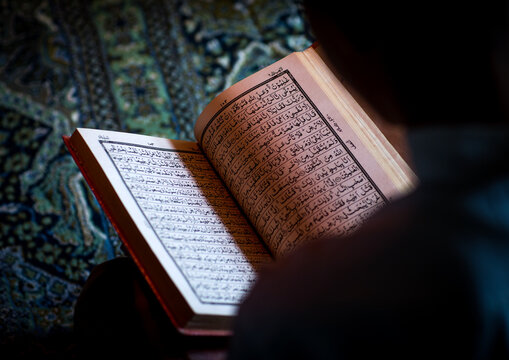 Iranian shiite  student reading the quran in a madrassah, Golestan province, Karim ishan, Iran