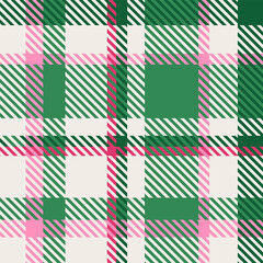 Obraz premium Seamless plaid pattern in emerald green and pink. Modern preppy tartan check background.