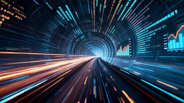Digital data tunnel with light trails