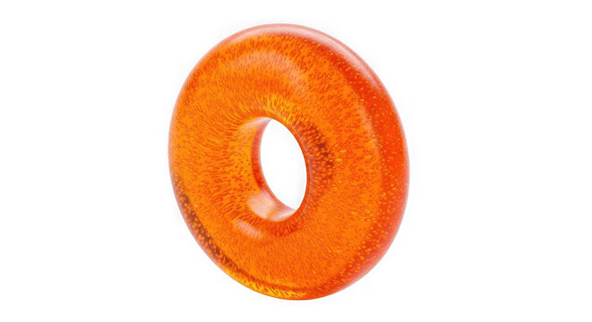 A small orange plastic donut shaped object isolated on transparent background