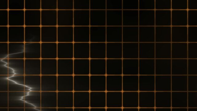 Electric storm animation with warm autumn tones and dynamic tech corner overlay elements. Energetic abstract motion background suitable for innovation presentation, AI theme visuals