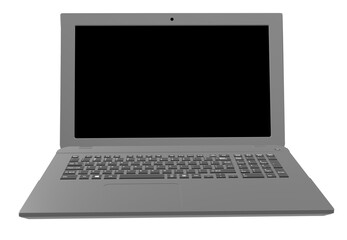 Opened laptop on transparent background, front view 3D rendering