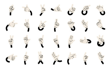 Cartoon Hands Gesturing: Expressing Emotions, Communication in Animation and Design - Diverse Hand Signs, Vintage Style Vector Graphic Element for Web, UI, Motion Design Projects, Mascot, Characters,