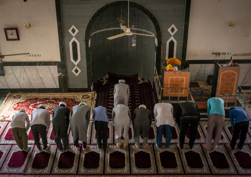 Iranian shiite  prayers in a mosque, Golestan province, Karim ishan, Iran