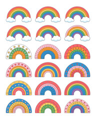 Cheerful Rainbow Dreams: A Vibrant Collection of Retro-Style Rainbow Arches for Playful Designs &ndash; Great for Kids, LGBTQ Pride, Summer Fun, Positive Vibes, & Optimistic Themes. Graphic Elements for Gre