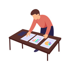 Gathering Information, collecting relevant data for analysis, Flat vector character illustration