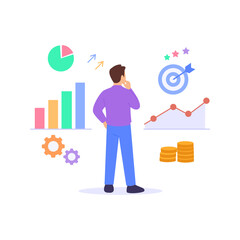 Forecasting Outcomes, predicting potential results and impacts, Flat vector character illustration