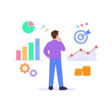 Forecasting Outcomes, predicting potential results and impacts, Flat vector character illustration