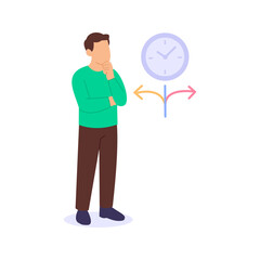 Time-Based Decision, choosing actions within strict deadlines, Flat vector character illustration