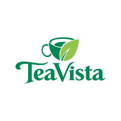 TeaVista Organic Tea Brand Logo with Green Leaf Cup