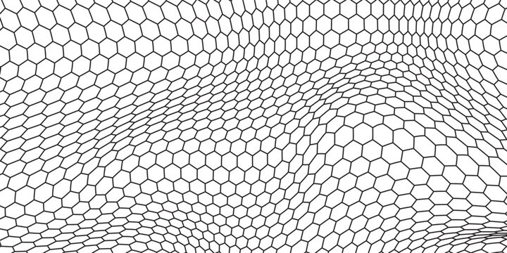 Black seamless hexagon pattern. Repeating honeycomb texture background. Geometric hexagonal halftone tech overlay backdrop. Abstract repeated hex texture. Vector retro technology dot wallpaper