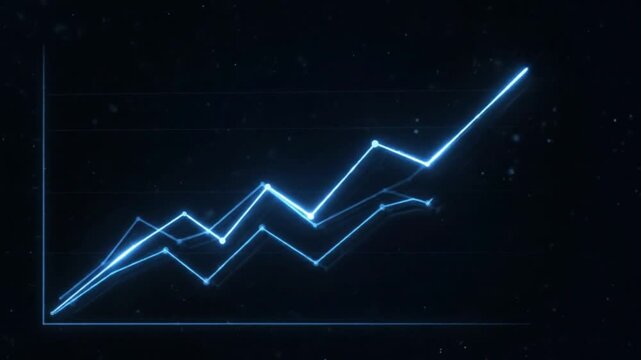 a blue line graph soaring across a starry night sky, highlighting growth trends in a digital data visualization