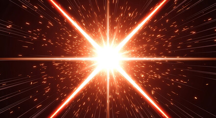 Obraz premium dynamic abstract light speed effect with brilliant starburst explosion and radiating glowing particles symbolizing energy and tech