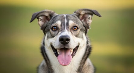 Obraz premium Close up Portrait of a Happy Domestic Dog with a Joyful Expression and Tongue Out