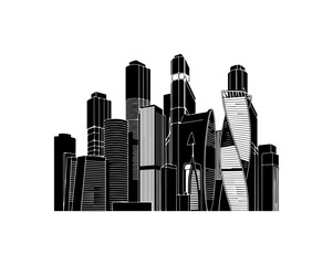 Obraz premium Silhouette of a modern city skyline with sleek skyscrapers